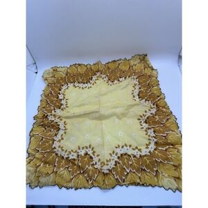 Vintage Cotton Hand‎ Rolled Hankie Handkerchief Maple Leaves Flowers